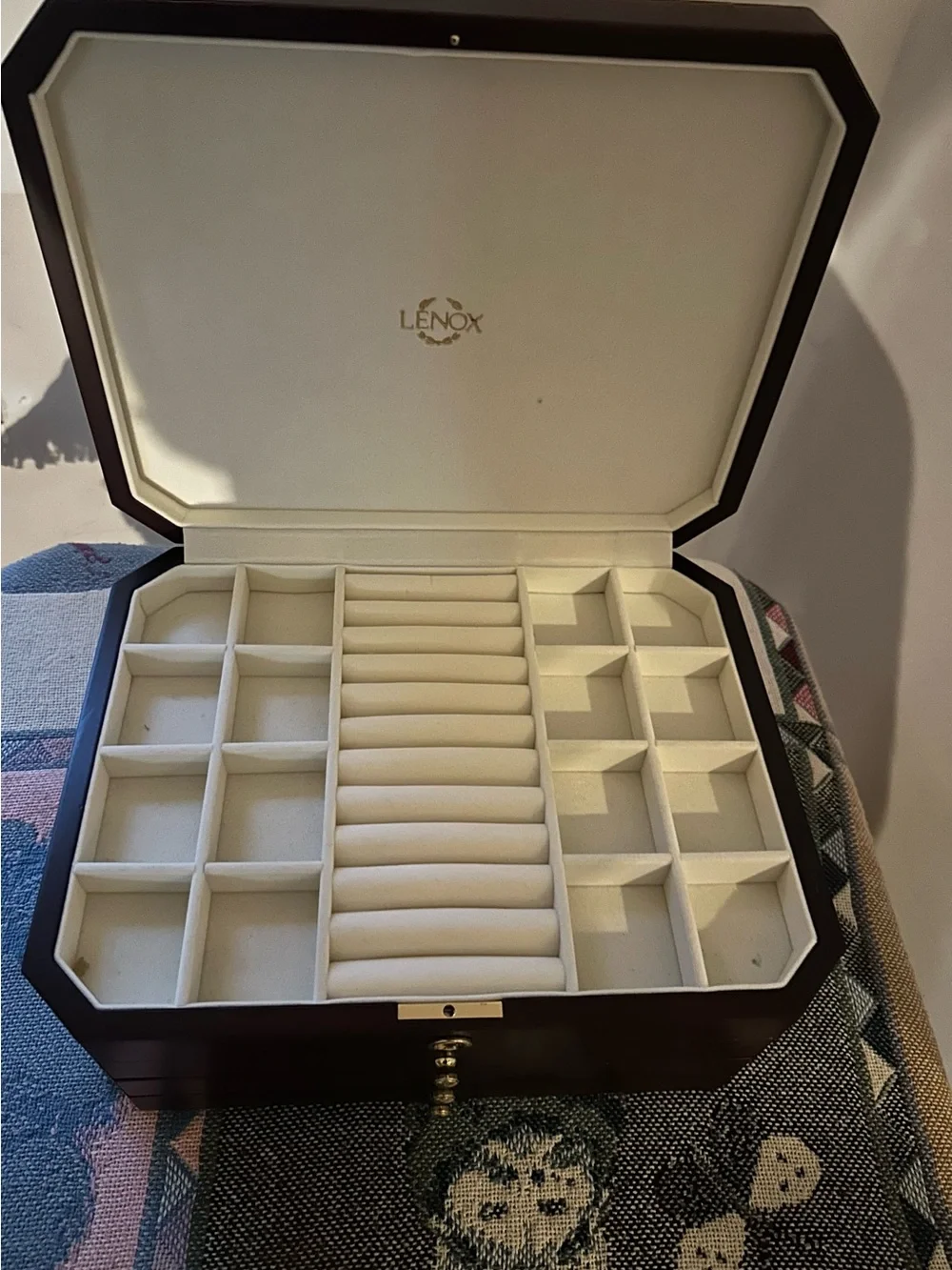NWT Lenox Wood Jewelry Box with White Floral Design